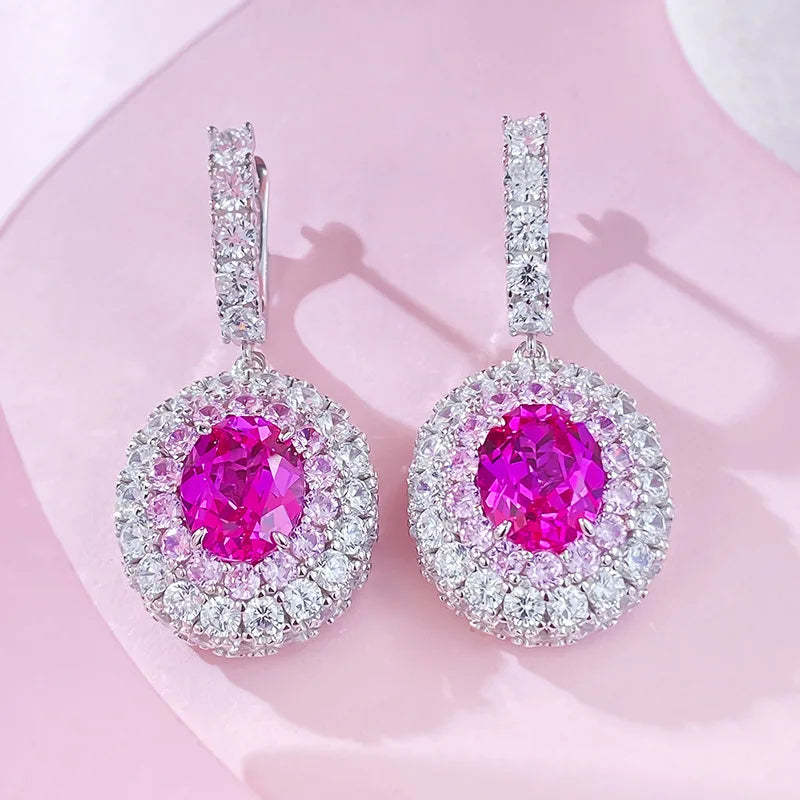 New S925 Silver 8 * 10 Oval Rupee Earrings Women's Fashion Colorful Treasure Earrings-Mix MIx Style