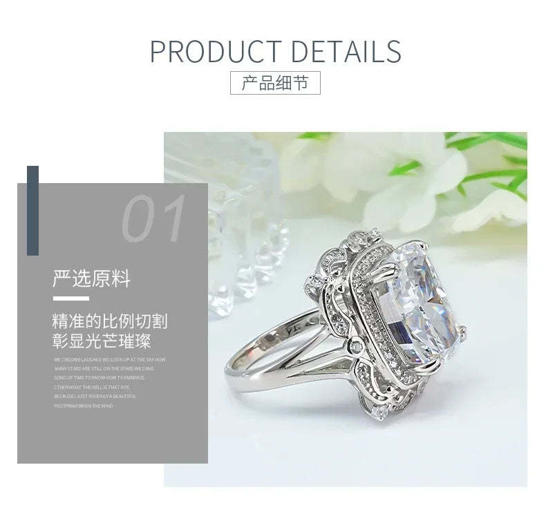 White Luxury Radiant Cut Moissanite Diamond Fashionable 18k White Gold Plated Engagement Ring  | Mix Mix Style-Mix MIx Style