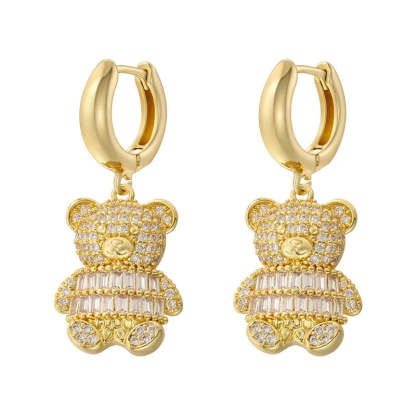 ZHUKOU Cute Bear drop earrings Rainbow cubic zirconia small hoop earrings Enamel drip oil Bear women earrings wholesale VE1141