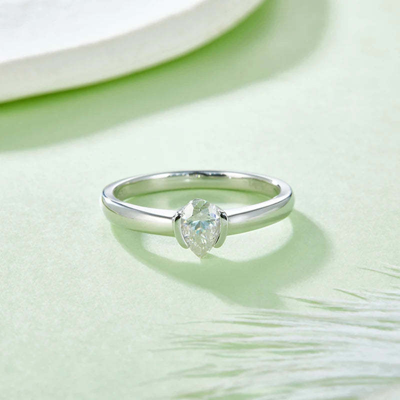 Solitaire Diamond 0.5CT Pear Moissanite 18k White Gold Plated Ring | Mix Mix Style [Hot Seller]-Mix MIx Style
