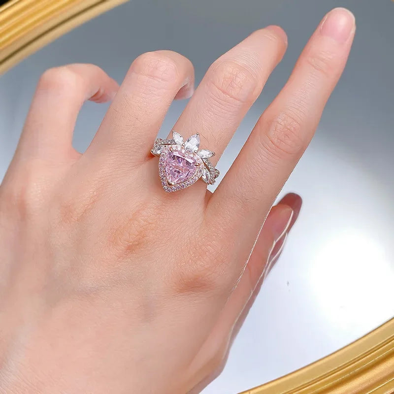 Heart Queen Diamond Ring Romantic Pink Moissanite Diamond Ring Wedding Rings Bridal Engagement Jewelry Mix Mix Style [Hot Seller]-Mix MIx Style
