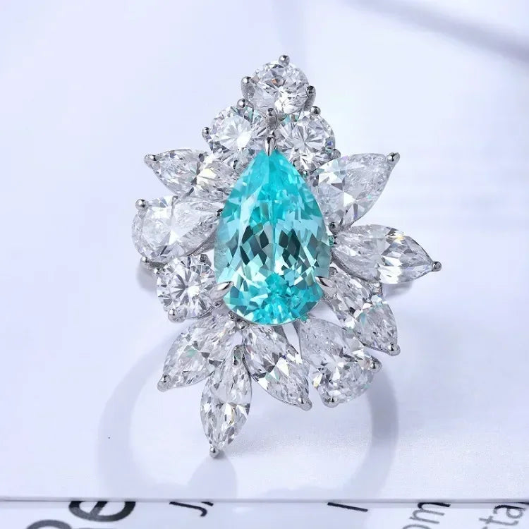 Sea Blue & White Fashion Pear Cut Moissanite Diamonds 5.33ct 18k White Gold Plated Engagement Ring  | Mix Mix Style-Mix MIx Style
