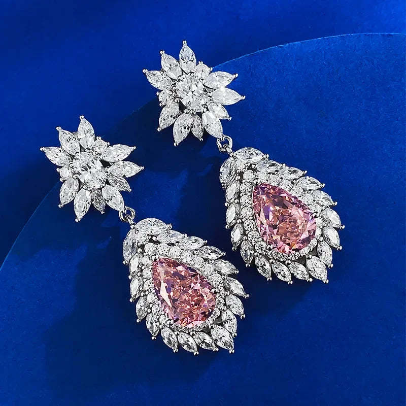 Valuable Pink Pear Cut Diamond Dangle Drop 18k White Gold Plated Earrings | Mix Mix Style-Mix MIx Style