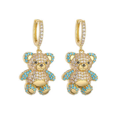 Women's Earrings Plated with 18k Gold Colored Zircon Crystal Cartoon Bear Earrings Popular Fashion Jewelry Festival Gift