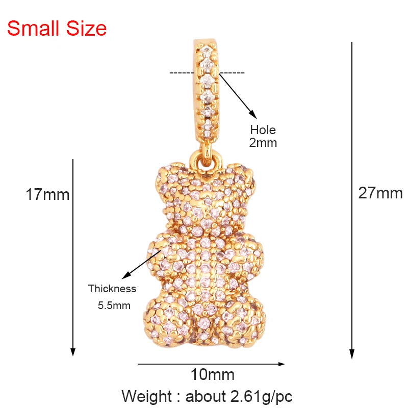 Luxury Fine Inlaid Rainbow Cubic Zironia Charm Pendant,Cute Bear Jewelry Necklace Bracelet Making Wholesale Supplies M85