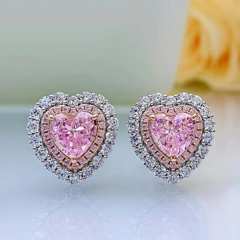 Yellow Sparkle Heart Shape Cut Diamond Stud 18k White Gold Plated Earring | Mix Mix Style-Mix MIx Style