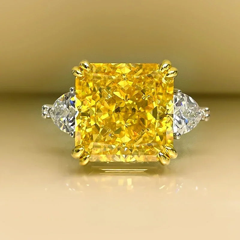 Yellow/Blue Princess Cut Moissanite Diamond 18k White Gold Plated Broken Ice Wedding Engagement Rings  | Mix Mix Style-Mix MIx Style