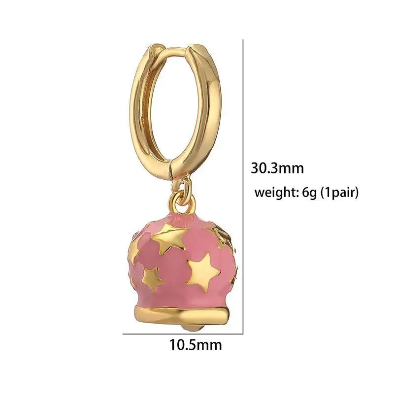 EYIKA New Creative Design Little Bell Drop Earrings Women Multicolor Neon Enamel Star Plain Hoop Earrings Fashion Y2K Jewelry