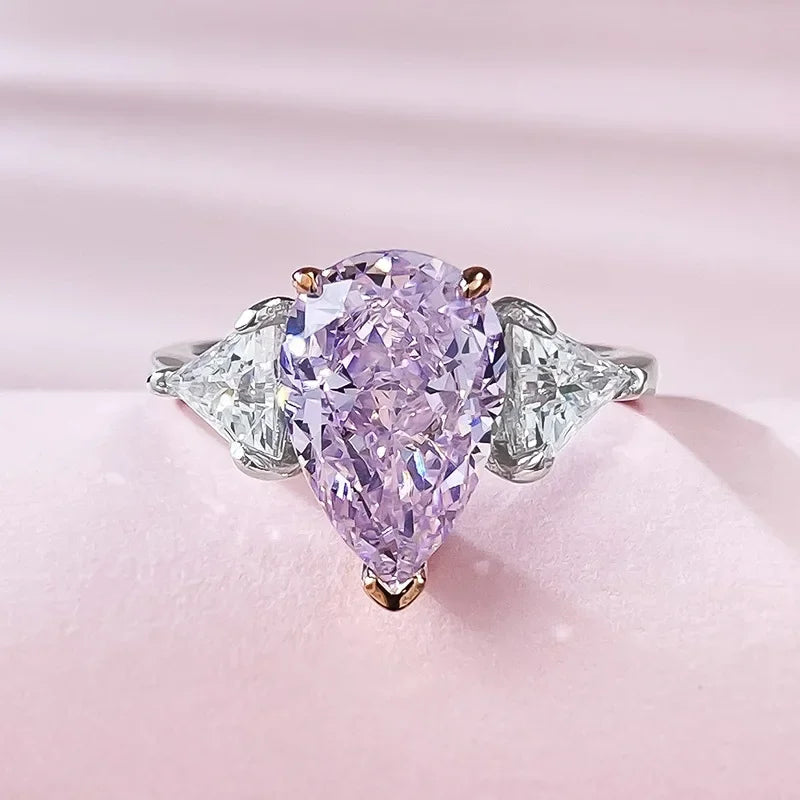 Pink Pear Cut Moissanite Diamonds 18k White Gold Plated Solitarie Engagement Ring | Mix Mix Style-Mix MIx Style