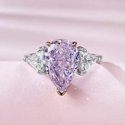 Pink Pear Cut Moissanite Diamonds 18k White Gold Plated Solitarie Engagement Ring | Mix Mix Style-Mix MIx Style