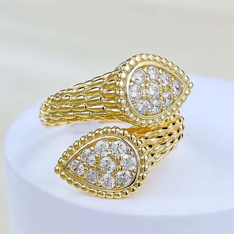 2023 New Brushed Craft Full Diamond Inlaid Droplet Ring 925 Silver Opening Adjustment Ring-Mix MIx Style