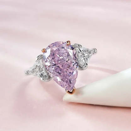 Pink Pear Cut Moissanite Diamonds 18k White Gold Plated Solitarie Engagement Ring | Mix Mix Style-Mix MIx Style