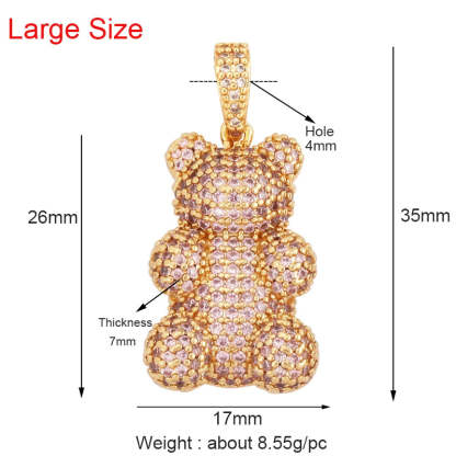 Luxury Fine Inlaid Rainbow Cubic Zironia Charm Pendant,Cute Bear Jewelry Necklace Bracelet Making Wholesale Supplies M85