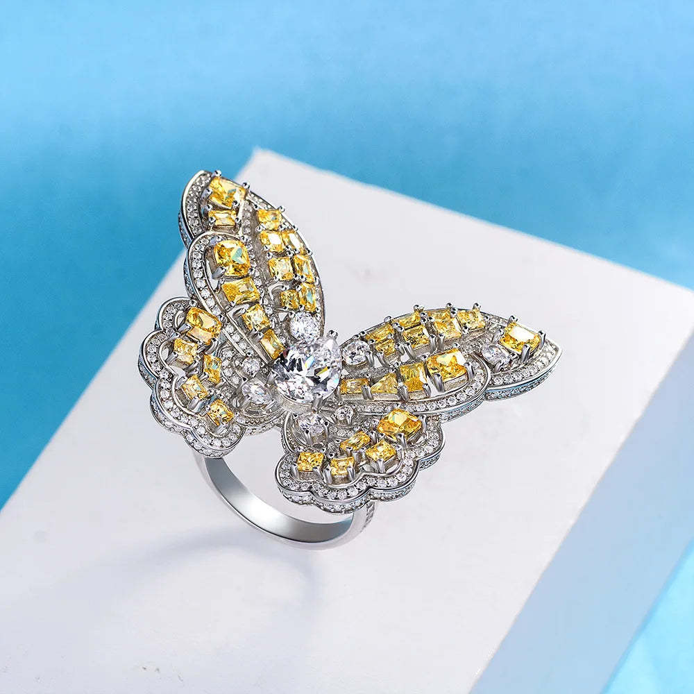 Butterfly Moissanite Diamond yellow diamond Ring Mix Mix Style [Hot Seller]-Mix MIx Style