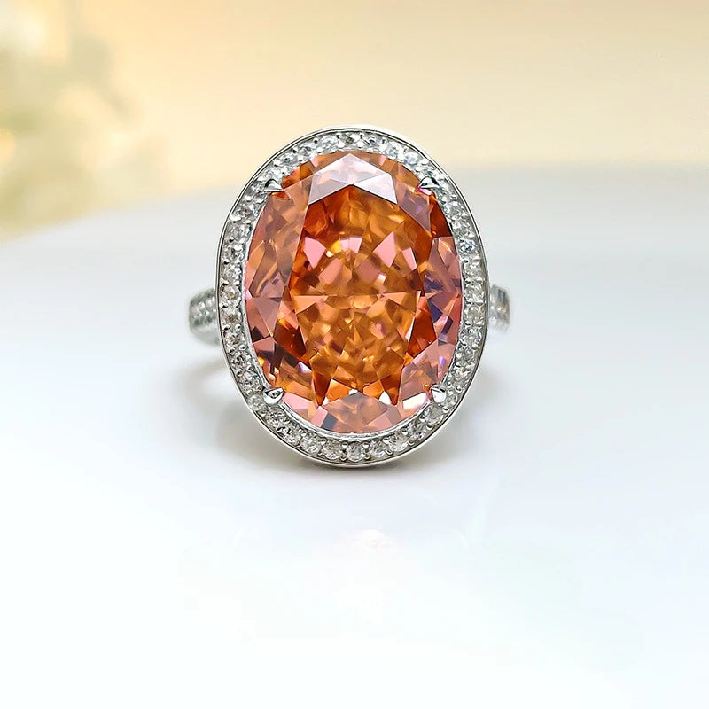 Fashionable Luxury Orange Oval Cut Moissanite Diamond 14ct White Gold Plated Engagement Fin Ring | Mix Mix Style-Mix MIx Style