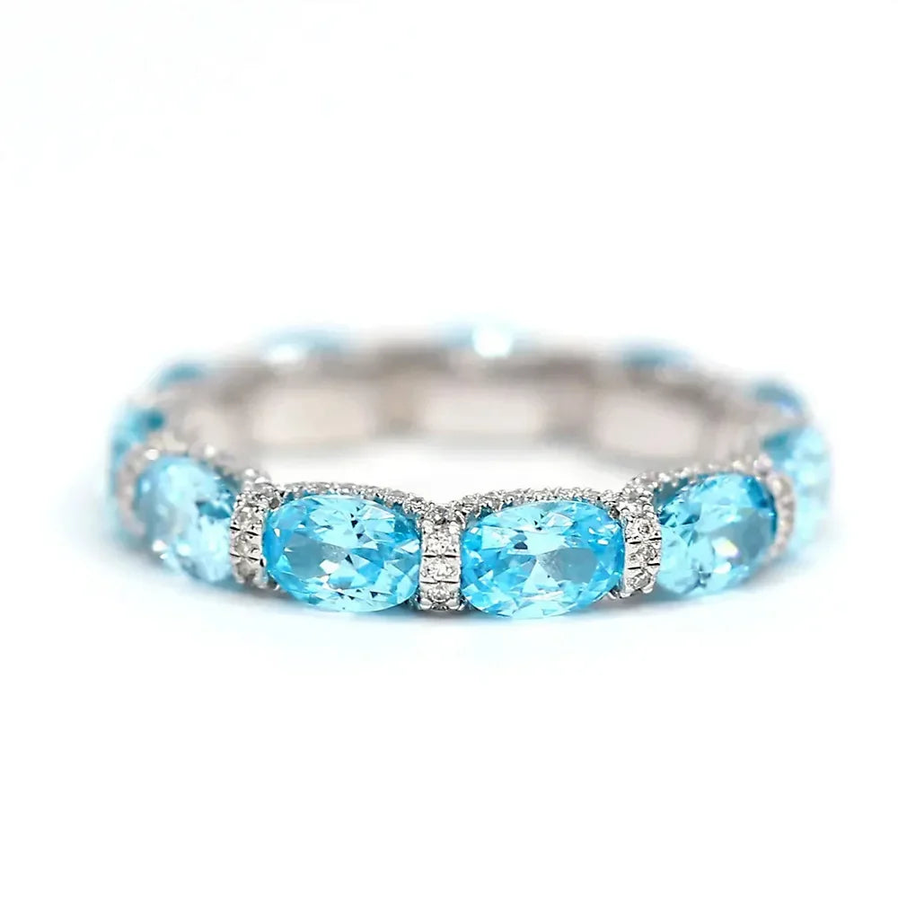 Green - Blue - Red Full Oval Moissanite Diamonds Luxury 18k White Gold Plated Ring | Mix Mix Style