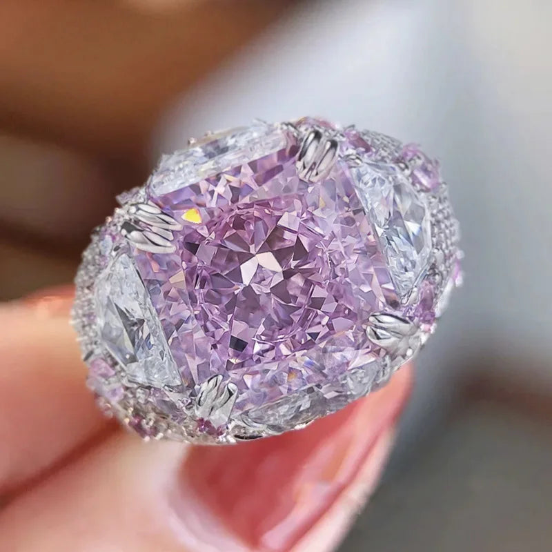 Purple Big Cushion Cut Moissanite Diamond 18k White Gold Plated Engagement Ring-Mix MIx Style