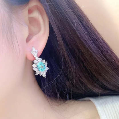 Blue & White Dazzling Oval Cut Moissanite Diamond Luxury 18k White Gold Plated Drop Earrings | Mix Mix Style