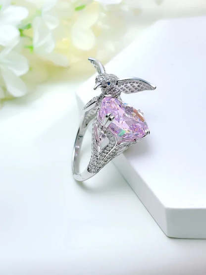 Versatile Bird Pink Round Cut Moissanite Diamonds 18k White Gold Plated Engagement Ring-Mix MIx Style