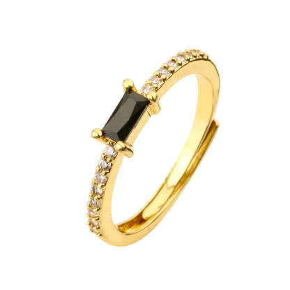 Green - Pink - Black Trendy Delicate Radiant Moissanite Diamond 18k Vermeil Gold Plated Adjustable Ring | Mix Mix Style