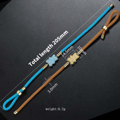 Popular Adorable Bicolor Bear Design Crystal Zircon Double Side Pendant Braided Hand Rope Bracelet Perfect Women's Jewelry Gift