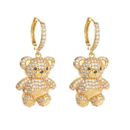 Women's Earrings Plated with 18k Gold Colored Zircon Crystal Cartoon Bear Earrings Popular Fashion Jewelry Festival Gift