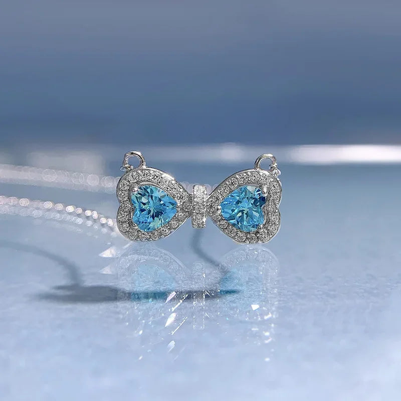 Sparkle Diamond Cut Heart Sea Blue 18k White Gold Plated Necklace | Mix Mix Style-Mix MIx Style