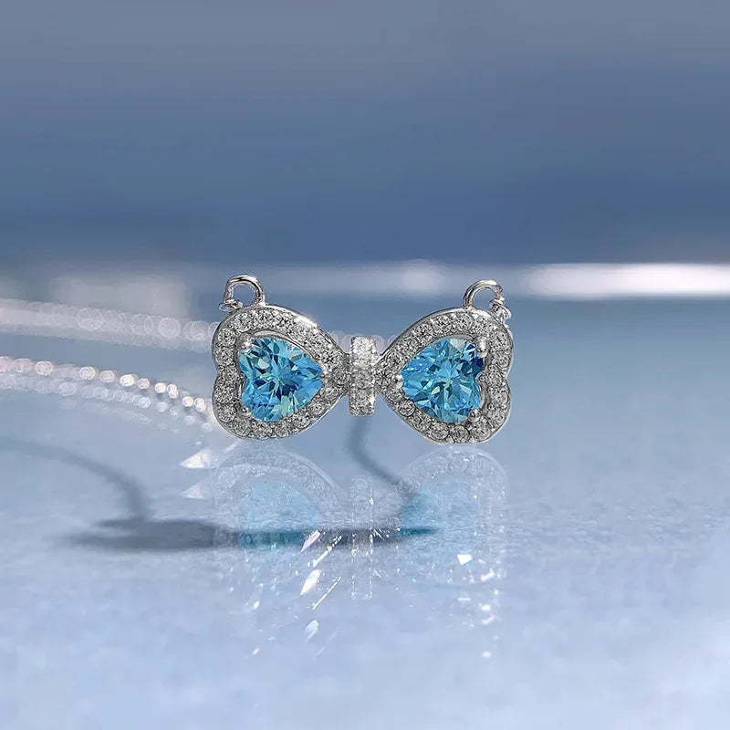 Sparkle Diamond Cut Heart Sea Blue 18k White Gold Plated Necklace | Mix Mix Style-Mix MIx Style