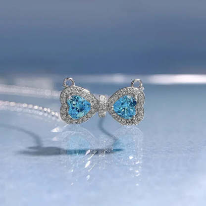 Sparkle Diamond Cut Heart Sea Blue 18k White Gold Plated Necklace | Mix Mix Style-Mix MIx Style