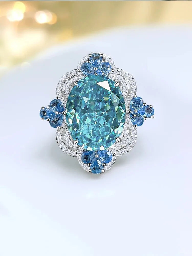 Sea Blue Luxury Marquise Cut Diamond Diamond Temperament Retro 18k White Gold Plated Engagement Ring | Mix Mix Style-Mix MIx Style