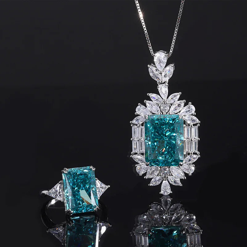 Elegant Green Emerald Pendant Luxury 18k White Gold Plated Necklace & Ring Set | Mix Mix Style-Mix MIx Style