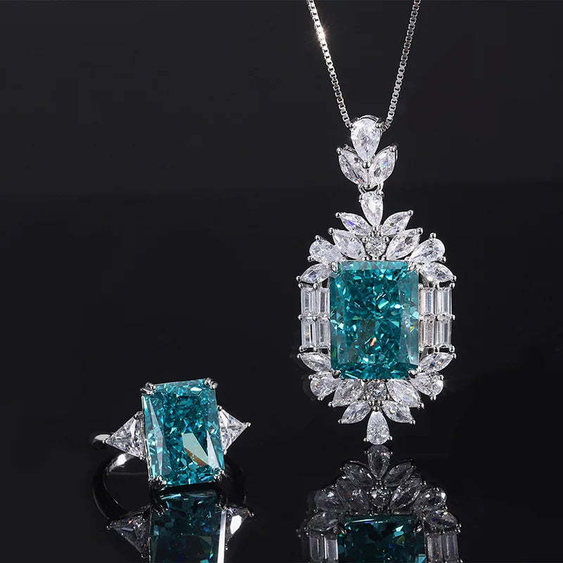 Elegant Green Emerald Pendant Luxury 18k White Gold Plated Necklace & Ring Set | Mix Mix Style-Mix MIx Style