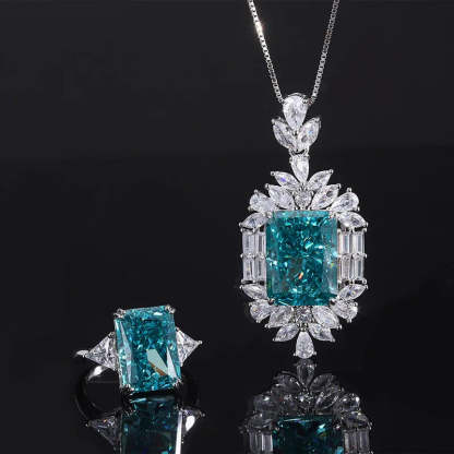 Elegant Green Emerald Pendant Luxury 18k White Gold Plated Necklace & Ring Set | Mix Mix Style-Mix MIx Style