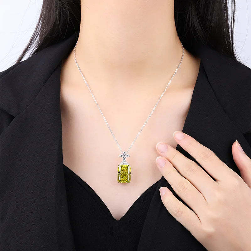 Dazzle Green Diamond Radiant Brilliant Cut Wealthy Eternity Pendant 18k White Gold Plated Necklace | Mix Mix Style-Mix MIx Style