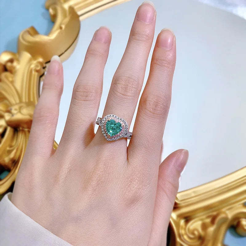 Green Luxurious Heart Cut Moissanite Diamonds 8mm 18k White Gold Engagement Ring-Mix MIx Style