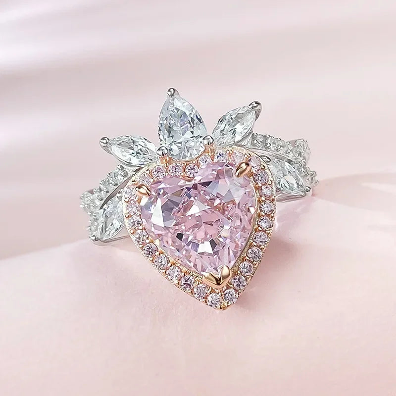 Heart Queen Diamond Ring Romantic Pink Moissanite Diamond Ring Wedding Rings Bridal Engagement Jewelry Mix Mix Style [Hot Seller]-Mix MIx Style