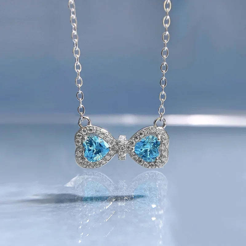 Sparkle Diamond Cut Heart Sea Blue 18k White Gold Plated Necklace | Mix Mix Style-Mix MIx Style