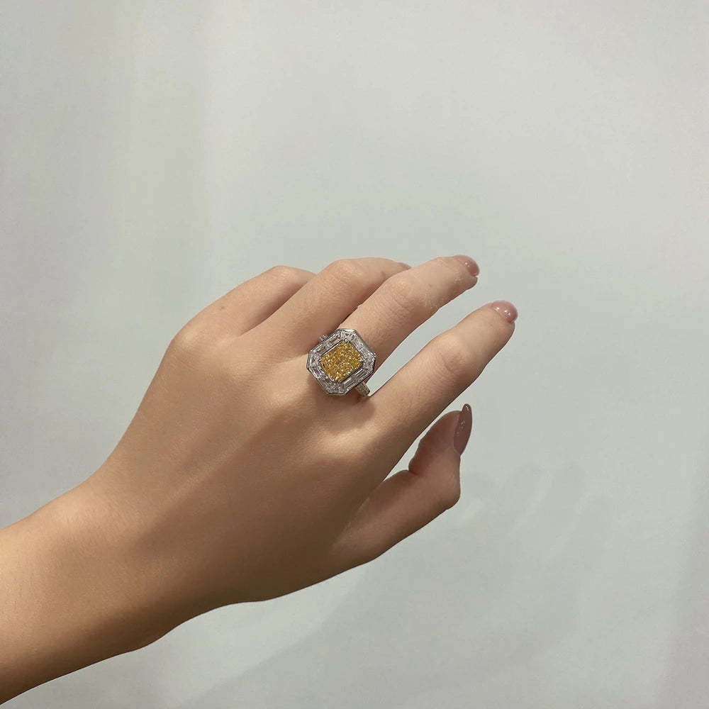 Yellow Ice Radiant Cut Moissanite Diamond 4ct 18k White Gold Wedding Engagement Fine Ring | Mix Mix Style-Mix MIx Style