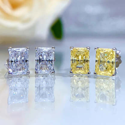 Pink - Yellow Dainty Classic Radiant Cut Moissanite Diamond 1ct Elegant 18k White Gold Plated Stud Earrings | Mix Mix Style