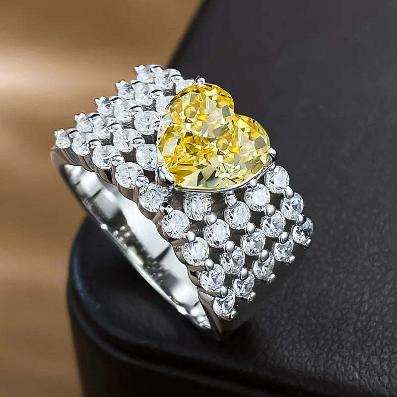 Thick Luxurious Yellow Heart Cut Moissanite Diamond 8x8mm 18k White Gold Wedding Engagement Fine Ring | Mix Mix Style-Mix MIx Style