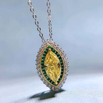 Yellow & Green Dazzling Marquise Cut Moissanite Diamond Pendant Luxury 18k White Gold Plated Necklace | Mix Mix Style