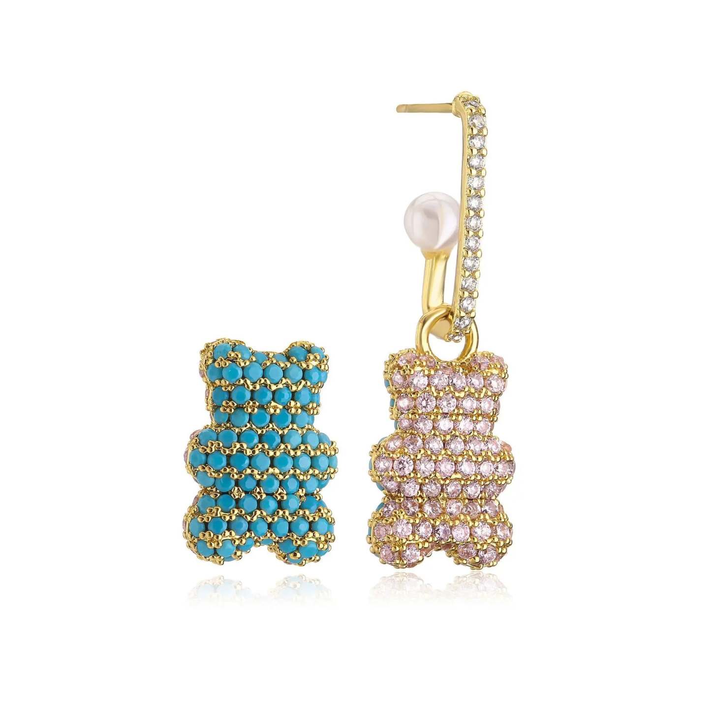 New Women's Earrings Plated with 18k Gold Crystal Zircon Cartoon Bear Popular Fashion Jewelry Couple Festival Gift