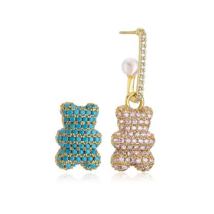 New Women's Earrings Plated with 18k Gold Crystal Zircon Cartoon Bear Popular Fashion Jewelry Couple Festival Gift