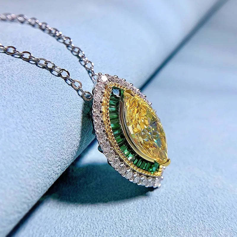 Yellow & Green Dazzling Marquise Cut Moissanite Diamond Pendant Luxury 18k White Gold Plated Necklace | Mix Mix Style