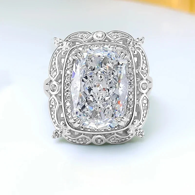White Luxury Radiant Cut Moissanite Diamond Fashionable 18k White Gold Plated Engagement Ring  | Mix Mix Style-Mix MIx Style