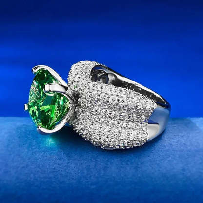 Green Cushion Cut Moissanite Diamonds ct 18k White Gold Luxury Engagement Ring | Mix Mix Style-Mix MIx Style