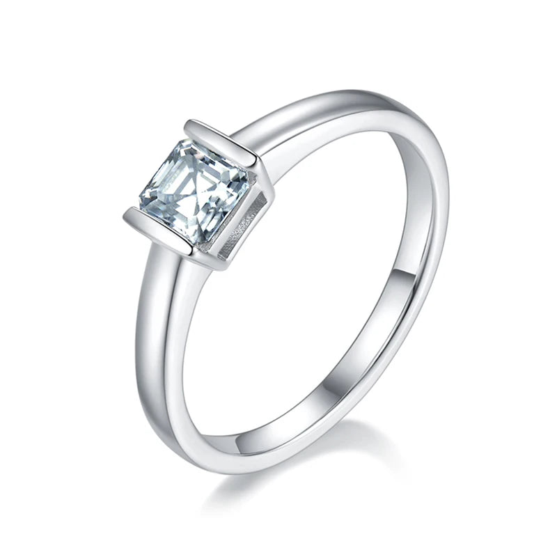 Diamond 0.5CT Moissanite Asscher Cut 18k White Gold Plated Ring | Mix Mix Style [Hot Seller]-Mix MIx Style