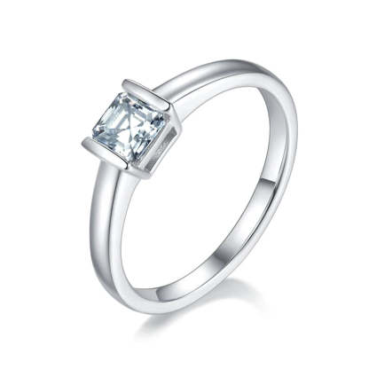 Diamond 0.5CT Moissanite Asscher Cut 18k White Gold Plated Ring | Mix Mix Style [Hot Seller]-Mix MIx Style