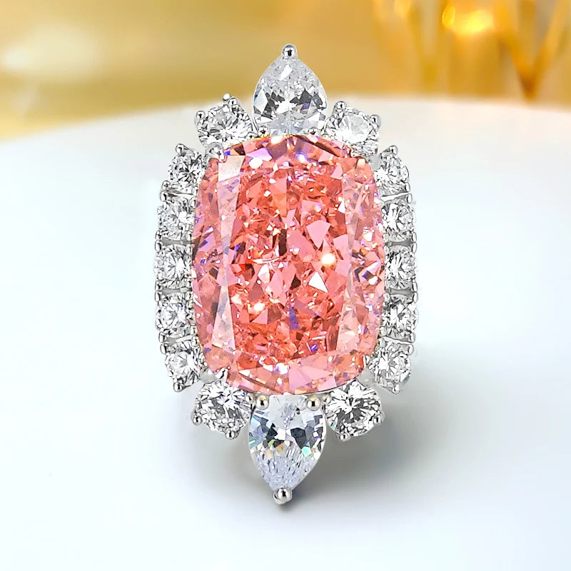 Pink Luxury Radiant Cut Moissanite Diamonds 18k White Gold Versatile Engagement Ring | Mix Mix Style-Mix MIx Style