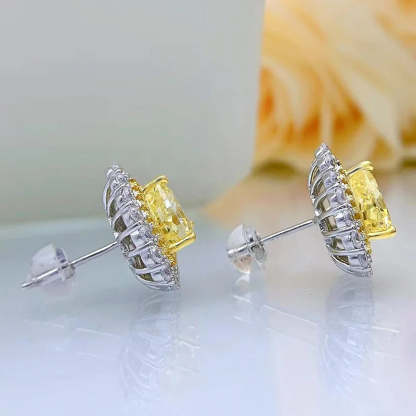 Pink - Yellow Trendy Love Heart Cut Moissanite Diamond Elegant 18k White Gold Plated Stud Earrings | Mix Mix Style
